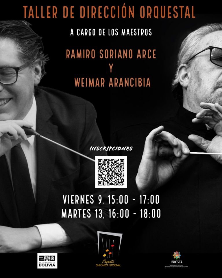 Los maestros Ramiro Soriano Arce y Weimar Arancibia impartirán un Taller de Dirección Orquestal